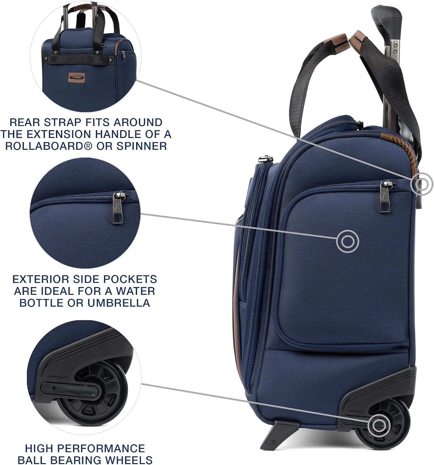 Travelpro Crew Classic Lightweight Softside Luggage, Rolling Underseat Carry on Bag, 14' Laptop or Tablet Sleeve, Men and Women, 17-Inch, Patriot Blue