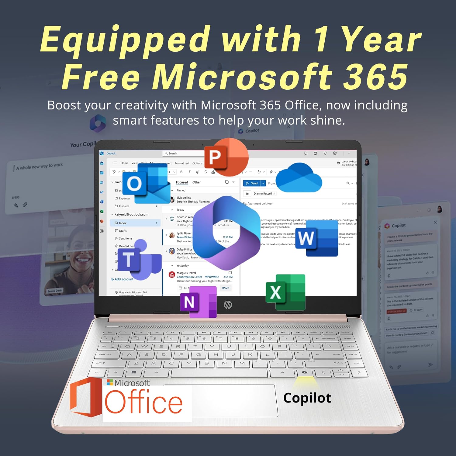 HP Stream 14' HD BrightView Laptop, Intel Celeron N150, 8GB RAM, 288GB Storage (128GB eMMC + 160GB Docking Station Set), Intel UHD Graphics, 720p Webcam, Wi-Fi, 1 Year Office 365, Win 11 S, Gold