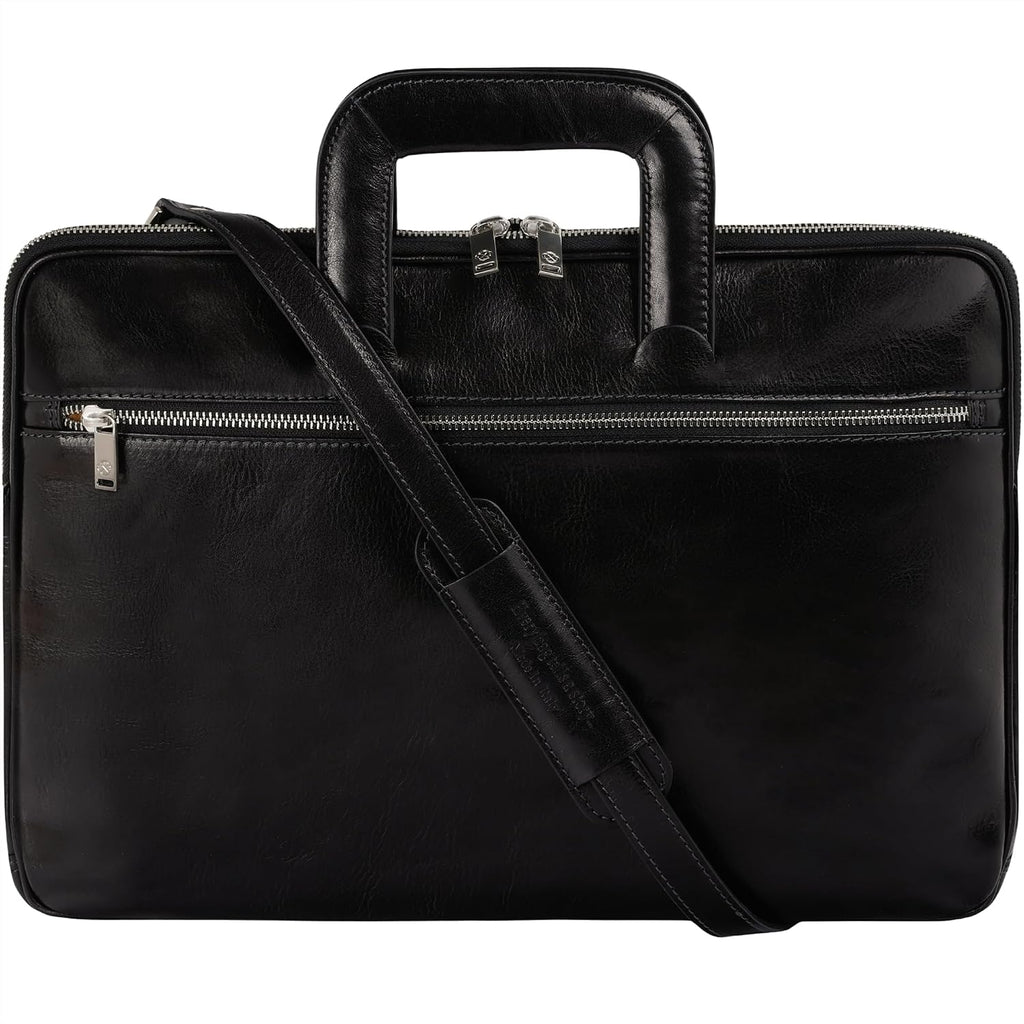 Time Resistance Slim Leather Briefcase - Italian Handmade Leather Computer Bag - Briefcase for Men and Women - Laptop Bag