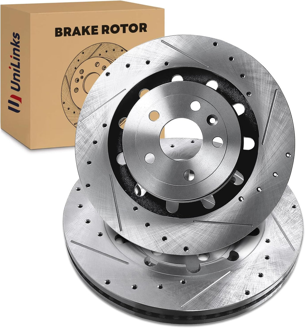Front Drilled and Slotted Disc Brake Rotors Fit for Ford 13-19 Explorer/Flex/Police Interceptor Sedan/Taurus SHO, 14-18 Special Service Police Sedan; for Lincoln 13-16 MKS, 13-19 MKT
