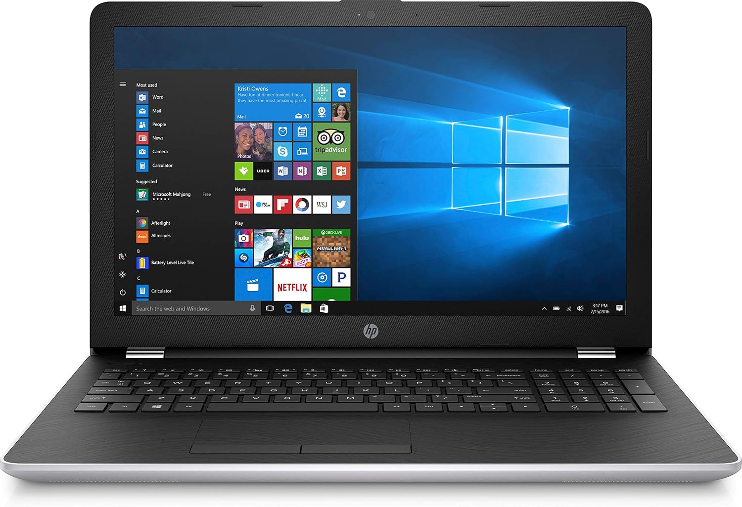 HP 15.6' HD Intel i3-7100U 4GB RAM 1TB HDD USB 3.1 Windows 10 Silver Laptop Computer
