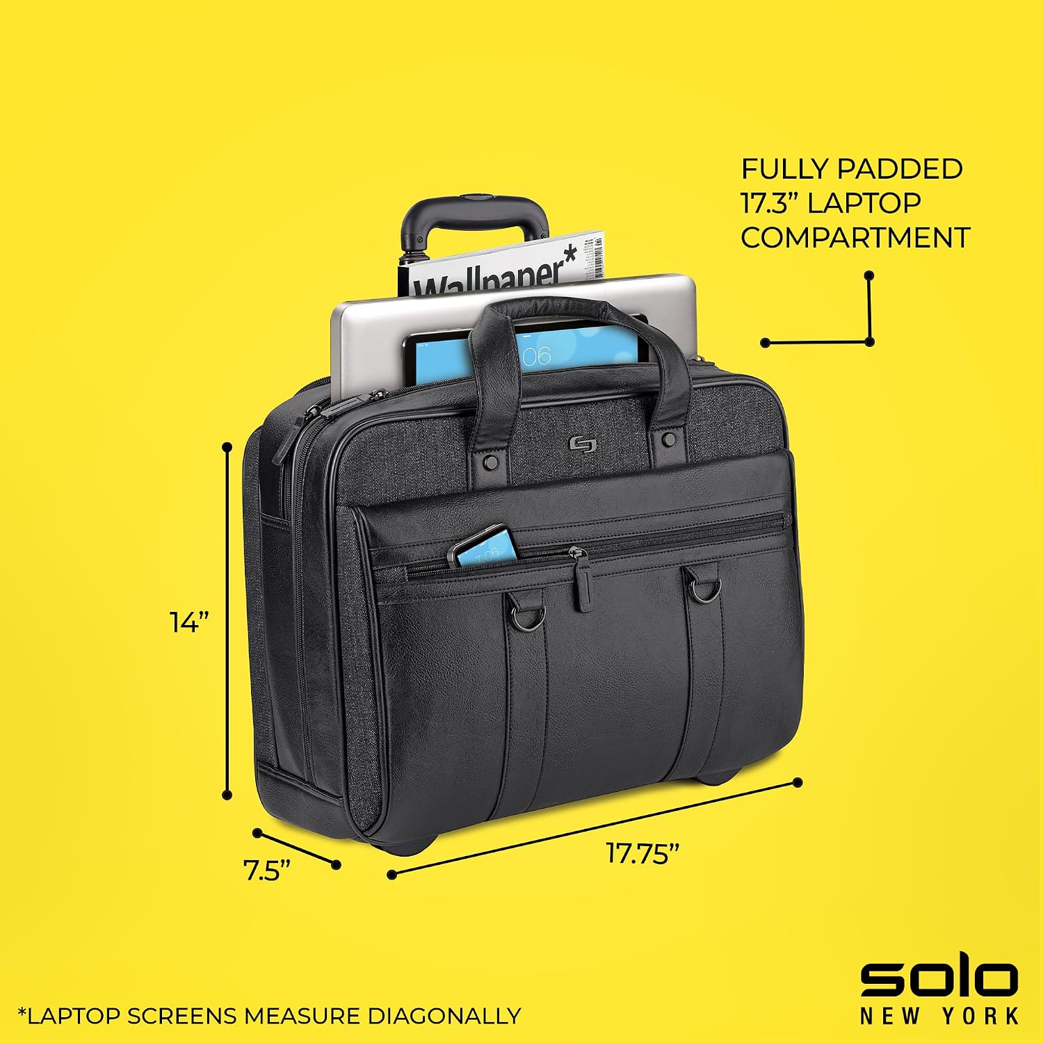 Solo New York Rolling Case with Wheels - Roller Laptop Bag, Wheeled Briefcase for Women & Men, Carry On Size for Travel, Fits 17.3' Computer - MacDougal, Black
