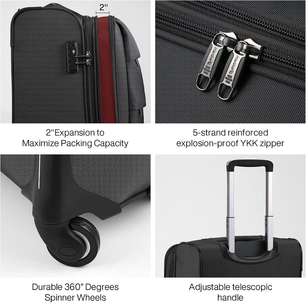 Hanke 20/28 Inch 2 Piece Luggage Sets with Spinner Wheels Expandable Luggage Large Suitcases with Wheels Lightweight Travel Luggage Rolling Suitcase with Lock Softside Checked Luggage.(Dark Gray)