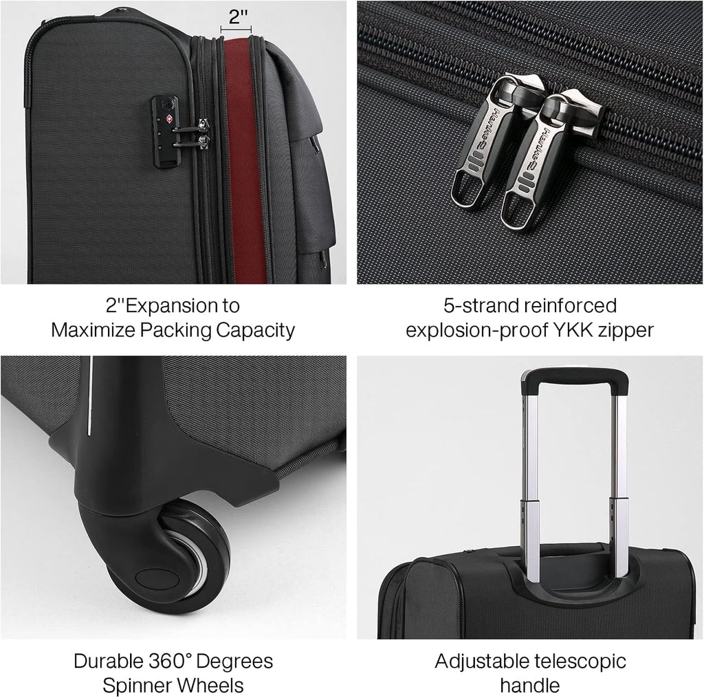 Hanke 20/24/28 Inch 3 Piece Luggage Set with Spinner Wheels Expandable Luggage Large Suitcases with Wheels Softside Checked Luggage Rolling Suitcase with Lock Lightweight Travel Luggage.(Dark Gray)