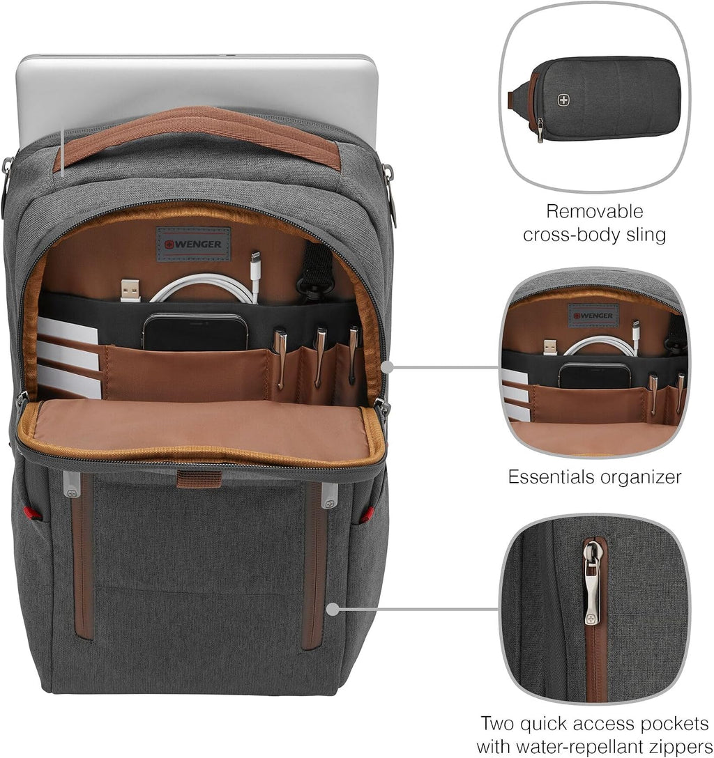 Wenger City Upgrade Laptop Backpack with Cross Body Day Bag 40.64 cm 16 Inches Grey