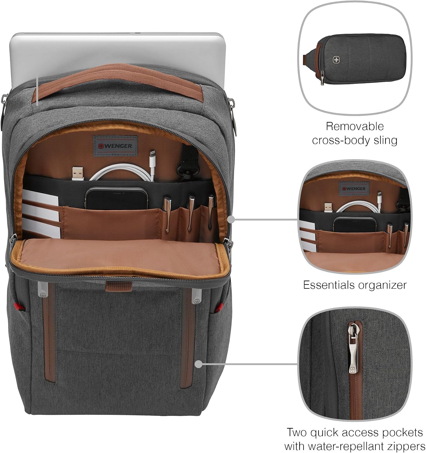 Wenger City Upgrade Laptop Backpack with Cross Body Day Bag 40.64 cm 16 Inches Grey