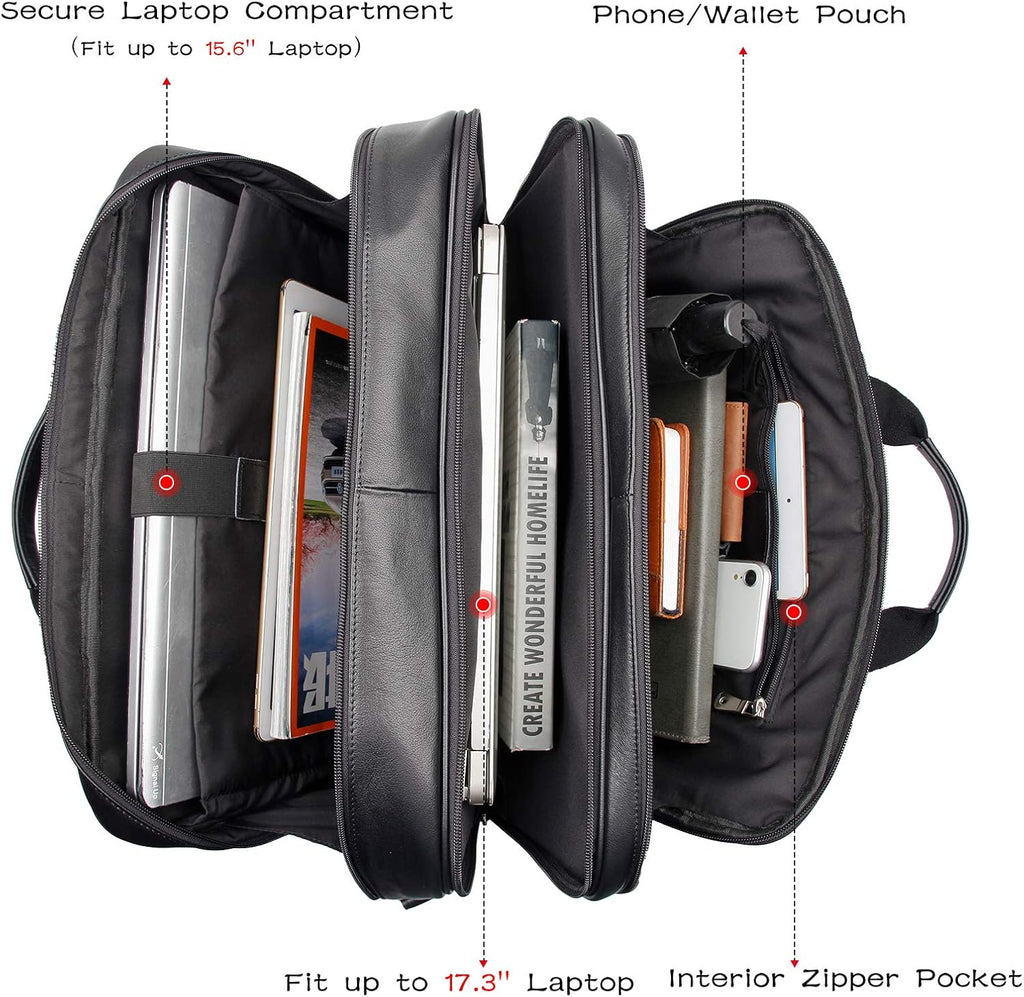 Polare Full Grain Cowhide Leather 17'' Laptop Large Briefcase for Men Business Messenger Bag Work Bag