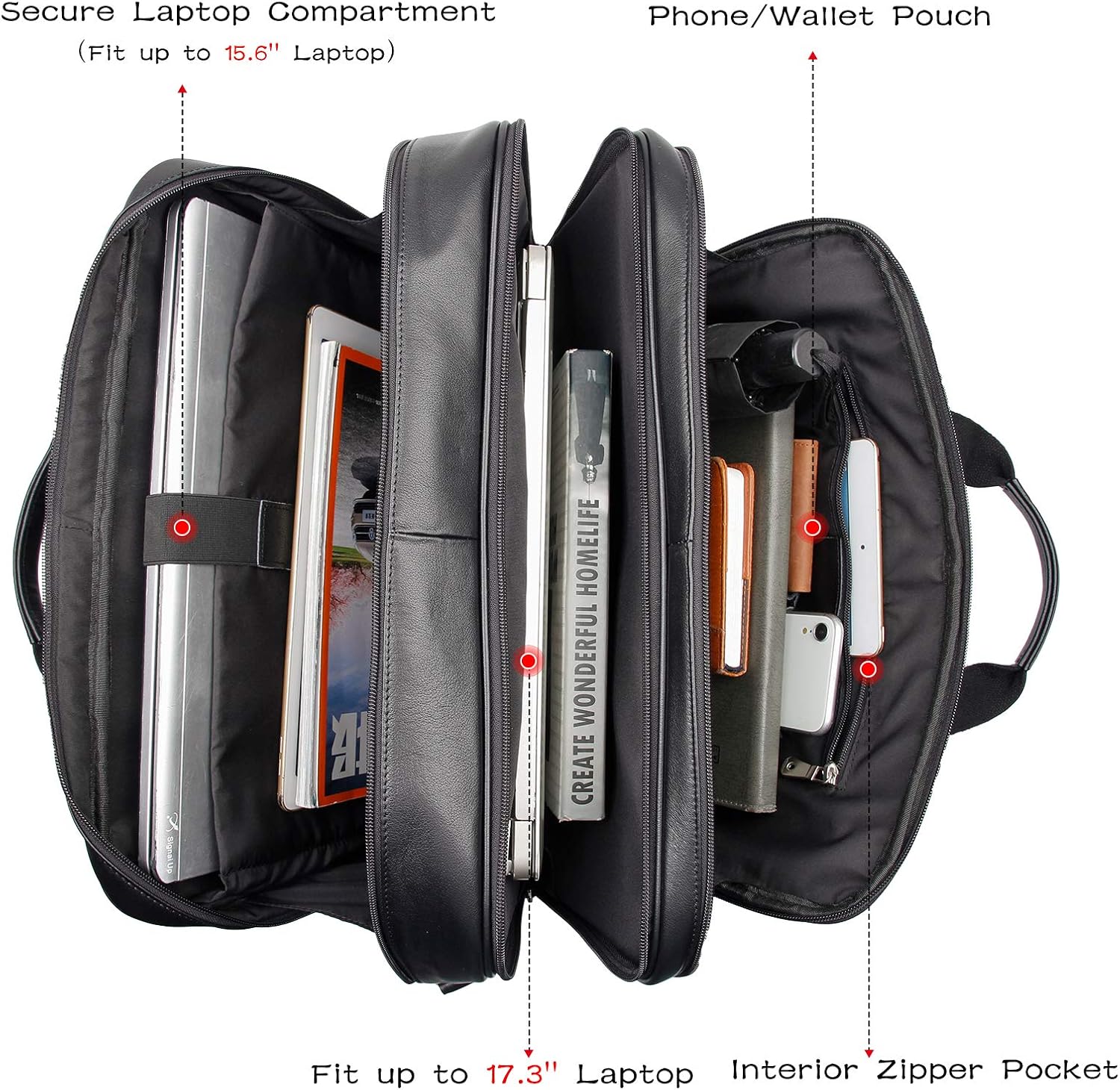 Polare Full Grain Cowhide Leather 17'' Laptop Large Briefcase for Men Business Messenger Bag Work Bag