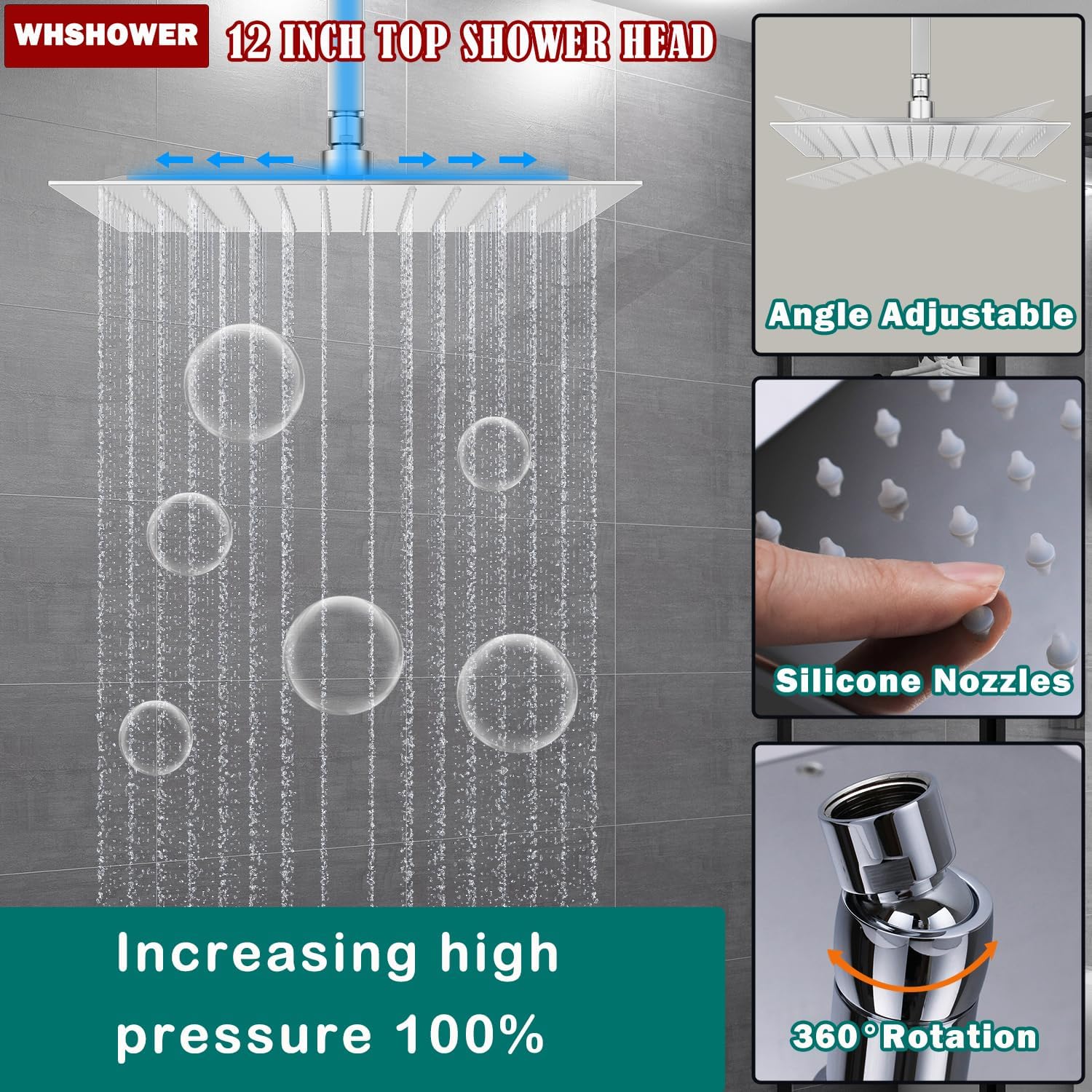Ceiling Full Body Shower Set Chrome Digital Display Shower Faucet Set With Waterfall Tub Spout Dual Shower Heads Shower System with 12' & 8' Shower Heads and Handheld Sprayer