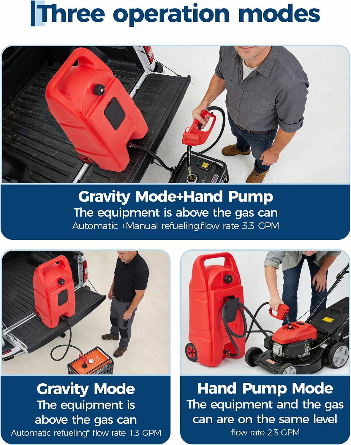 15 Gallon Gas Can, Heavy-Duty Fuel Tank with Manual Transfer Pump & 10FT Hose, Portable Gas Caddy with Wheels, Leak-Proof Gas Container for Lawn Mowers, Cars, Boats, ATVs, Red