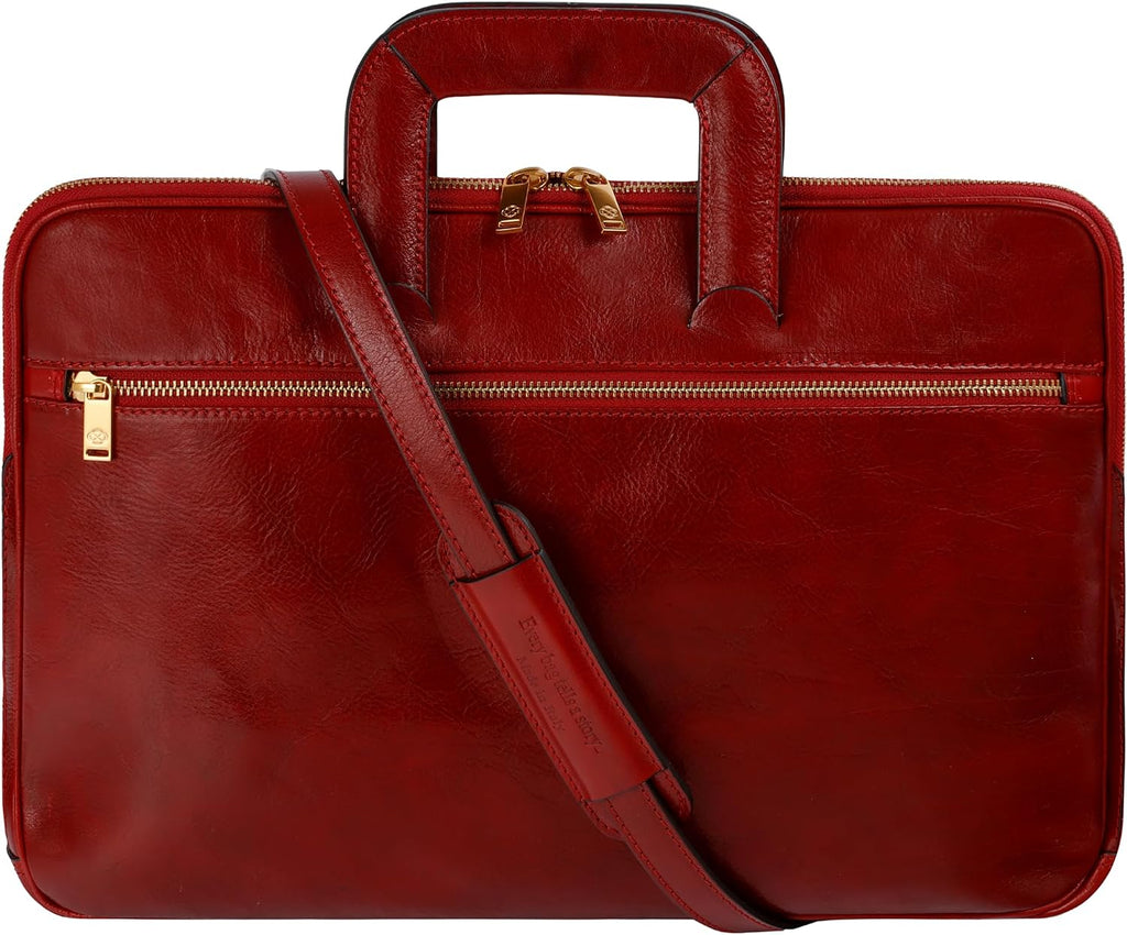 Time Resistance Slim Leather Briefcase - Italian Handmade Leather Computer Bag - Briefcase for Men and Women - Laptop Bag