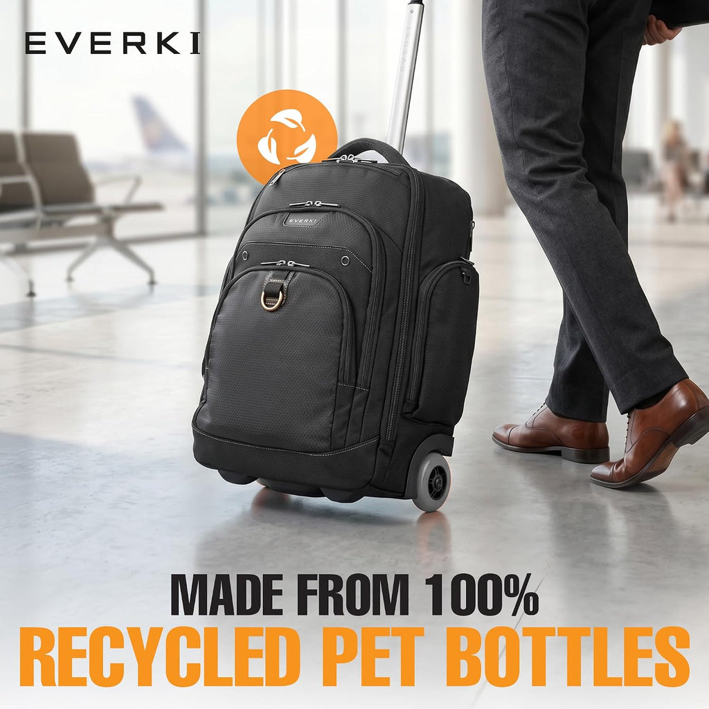 EVERKI Atlas Wheeled 2 Rolling Backpack - Business 30L Travel Backpack with Grey Replaceable Wheels for Professional, RFID-Blocking, Books, Quick-Access Pocket & 13' to 17.3' Laptops - (EKP122BG-ECO)
