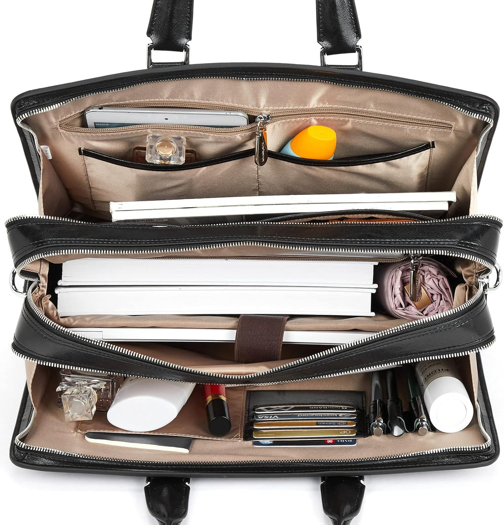 BOSTANTEN Women Genuine Leather Briefcase Tote Business Vintage Handbag 15.6' Laptop Shoulder Bag Brown