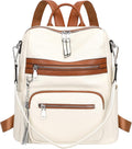 ALTOSY Genuine Leather Backpack Purse for Women Large Shoulder Bag With Laptop Compartment Multiple Pockets (S106 Beige/Brown)