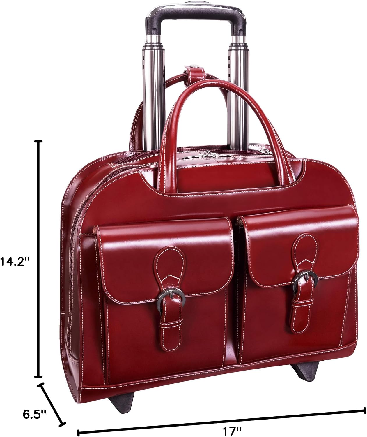 McKlein DAVIS, Top Grain Cowhide Leather, 15' Horizontal Wheeled Ladies' Laptop/Computer & Tablet Business Briefcase/Rolling Overnight Travel Bag, Removable trolley case