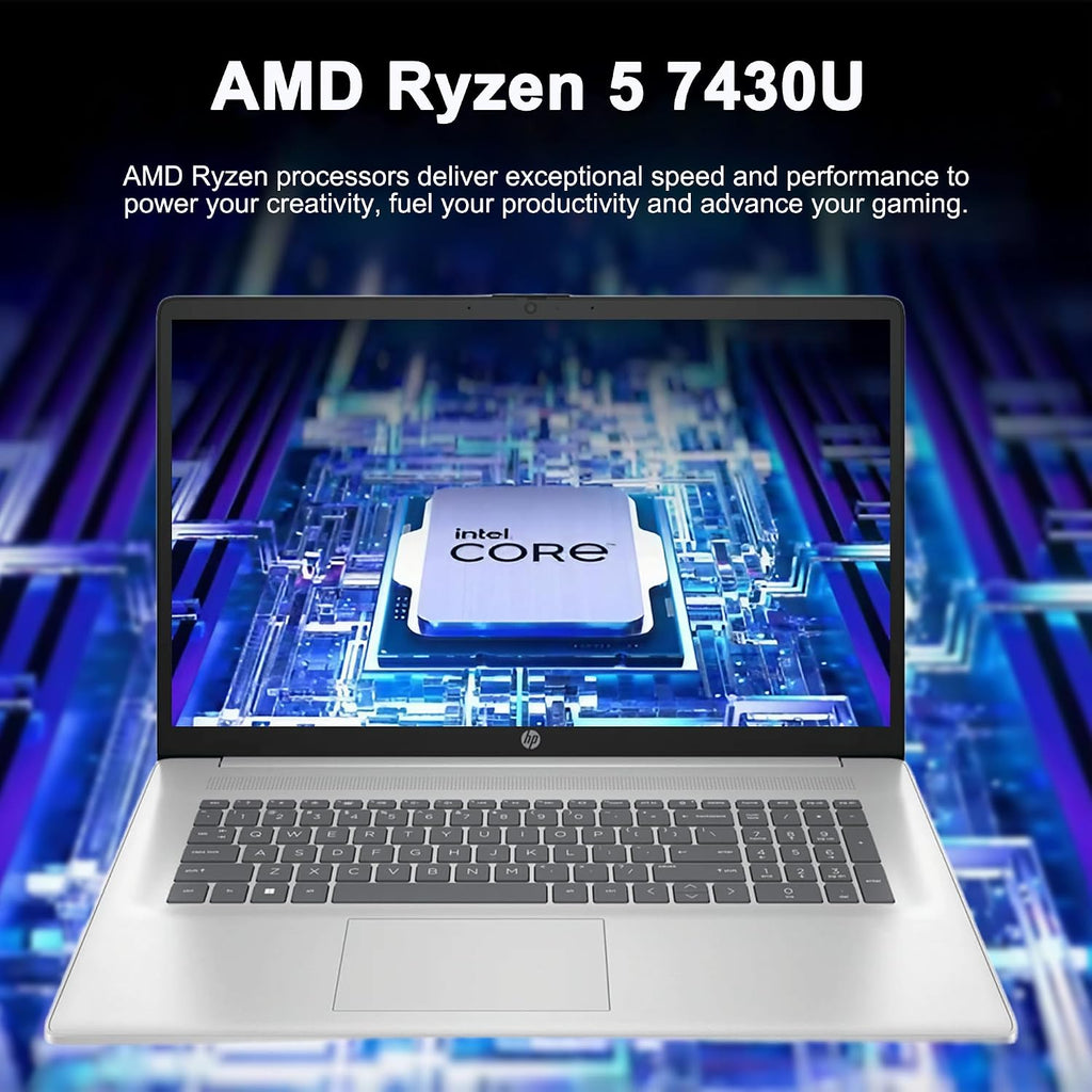 HP 17 Business Laptop 17.3' HD+ Touchscreen AMD 6-core Ryzen 5 7430U (Beats i7-1255U) 64GB RAM 2TB SSD Type-C Fast Charge Long-Lasting Battery Win11 ICP Hub