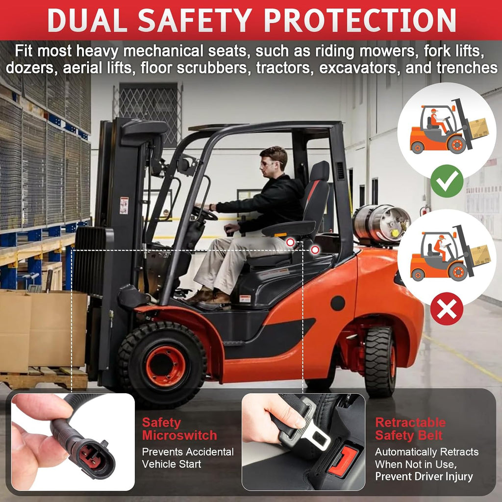 Universal Lawn Mower Seat,Highback Low Suspension Forklift Seat with Adjustable Headrest,Adjustable Armrests Shock Absorber Heavy Duty Seat for Zero Turn Mower/Excavator/Harvester/Tractor