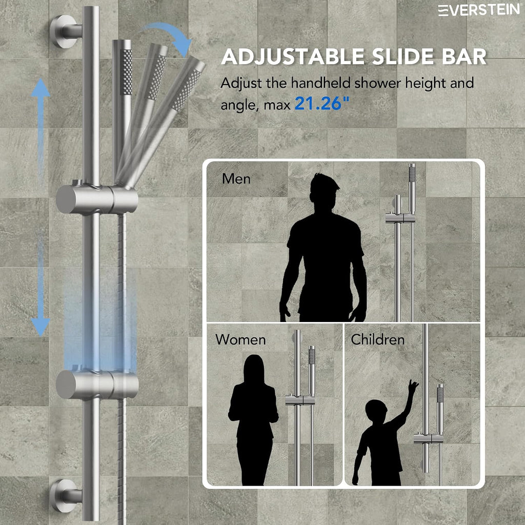Wall Mount 10' High-Pressure Rainfall Shower Faucet with Slide Bar, Dual Rainfall Shower Head System with Valve (Brushed Nickel)