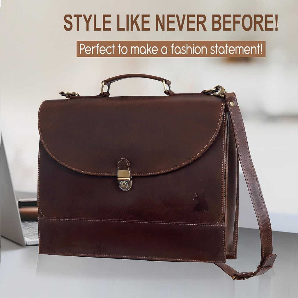 Leather Farm Messenger Bag for Men & Women 16 Inch – Premium Vintage Handmade Laptop Briefcase Satchel, Mens Leather Shoulder Crossbody Bag, Genuine Leather Computer Bag with Adjustable Strap Brown