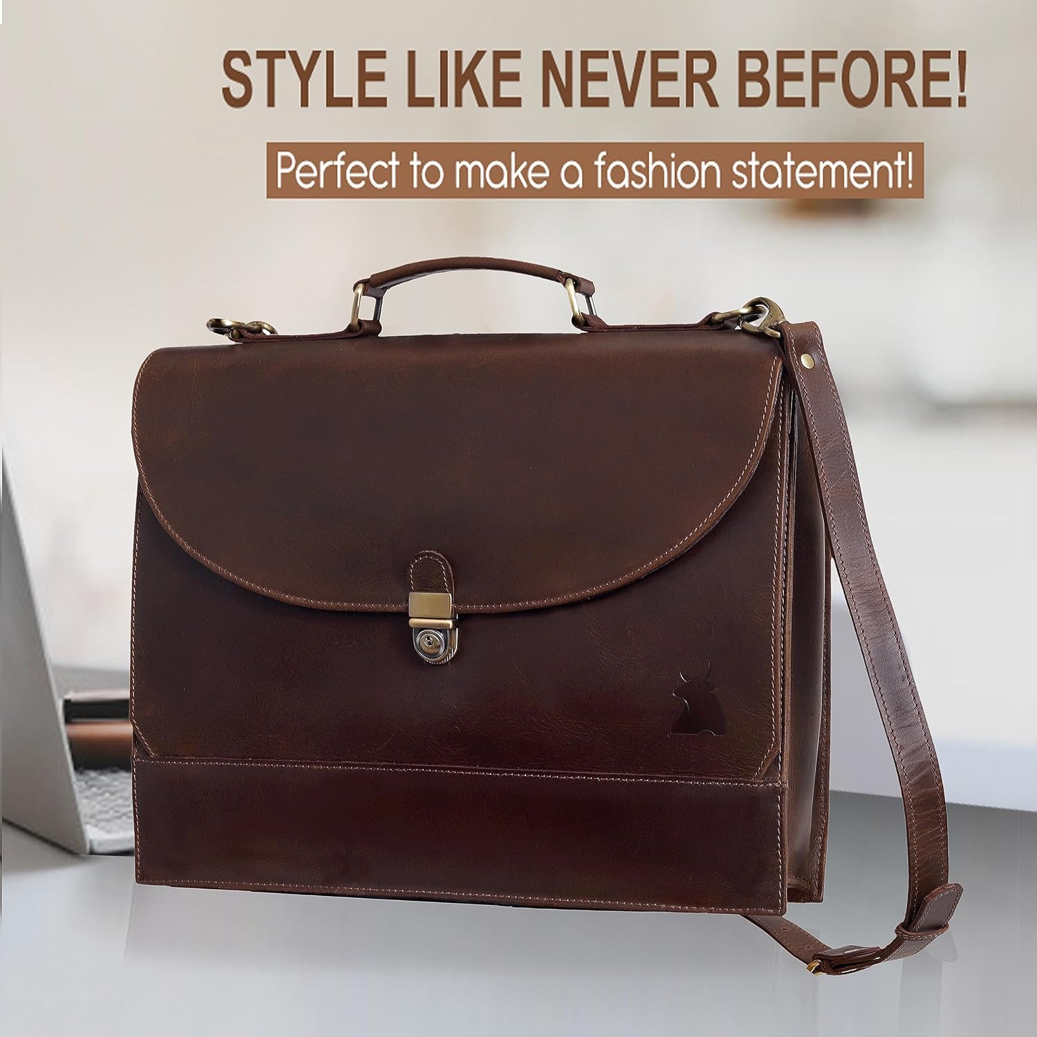 Leather Farm Messenger Bag for Men & Women 16 Inch – Premium Vintage Handmade Laptop Briefcase Satchel, Mens Leather Shoulder Crossbody Bag, Genuine Leather Computer Bag with Adjustable Strap Brown