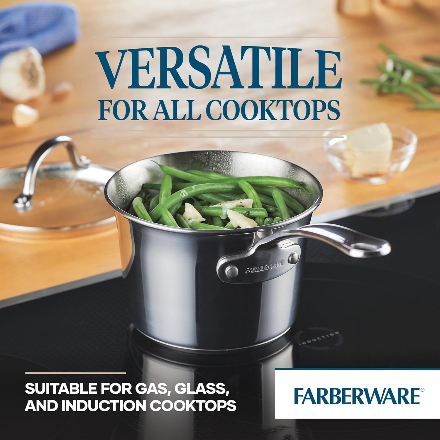 Farberware Millennium Stainless Steel Pots and Pans Set, 10-Piece Induction Cookware Set, Silver