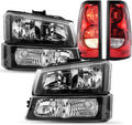 Headlights Tail Lights Assembly Kit compatible with 2003-2006 Chevy Silverado 1500 2500 (2007 Sivlerado Classic) Halgoen Headlamp w/Rear Brake Lamp Taillight, Black Clear L+R for 2003 2004 2005 2006