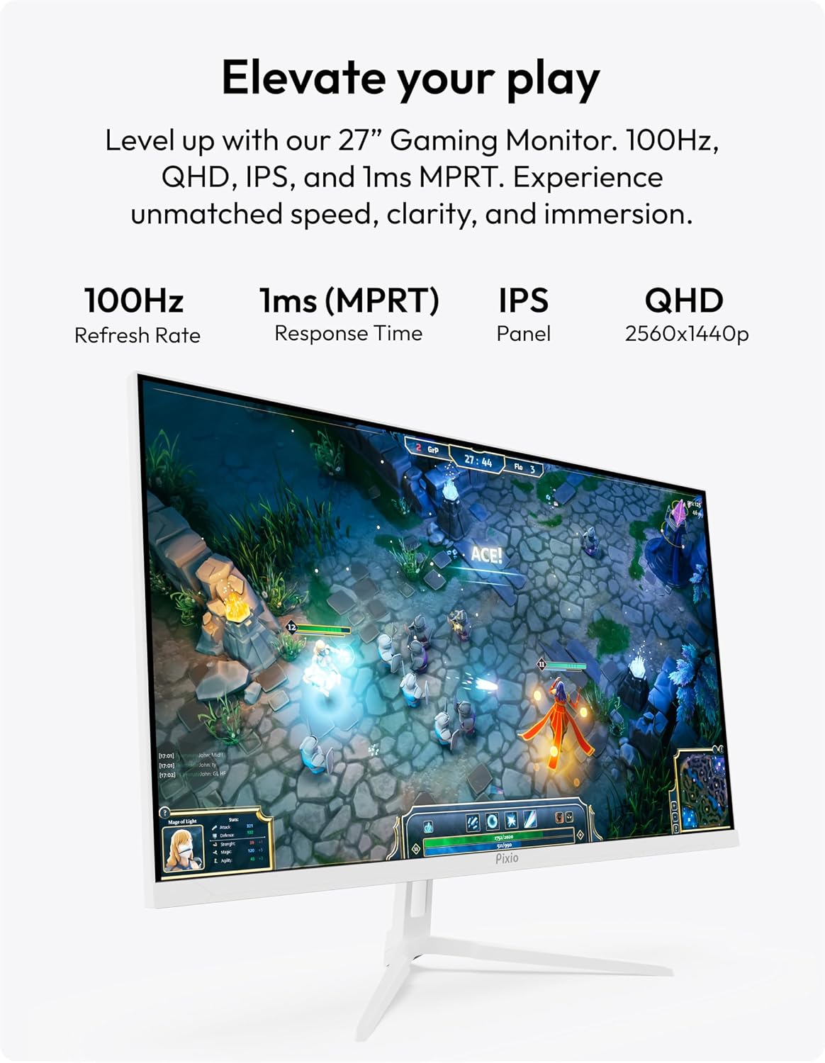 Pixio Two PX275 Wave White 27 inch 100Hz Refresh Rate QHD 1440p Resolution IPS Panel 1ms MPRT Response Time Gaming Monitor and PS1D Wave White Dual Monitor Arm - Fits up to 32 inches and 19.8lbs