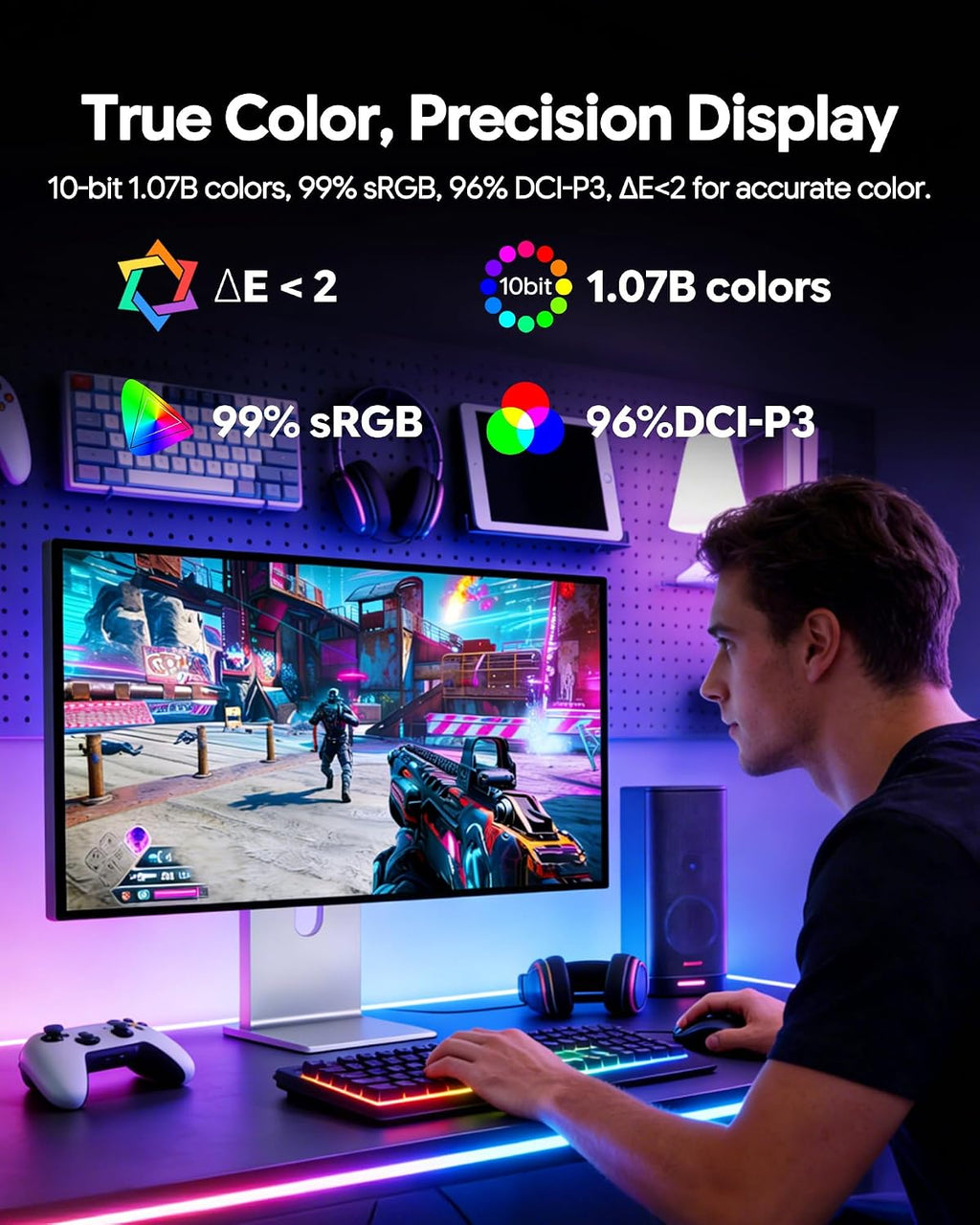 P27D 27'' UHD (3840 x 2160) 4K 144Hz Glossy Monitor, IPS Panel, 10-Bit Color, 99% sRGB, 96% DCI-P3, 5ms, HDR, Low Blue Light, Eye Care (Honeycomb - with Stand)