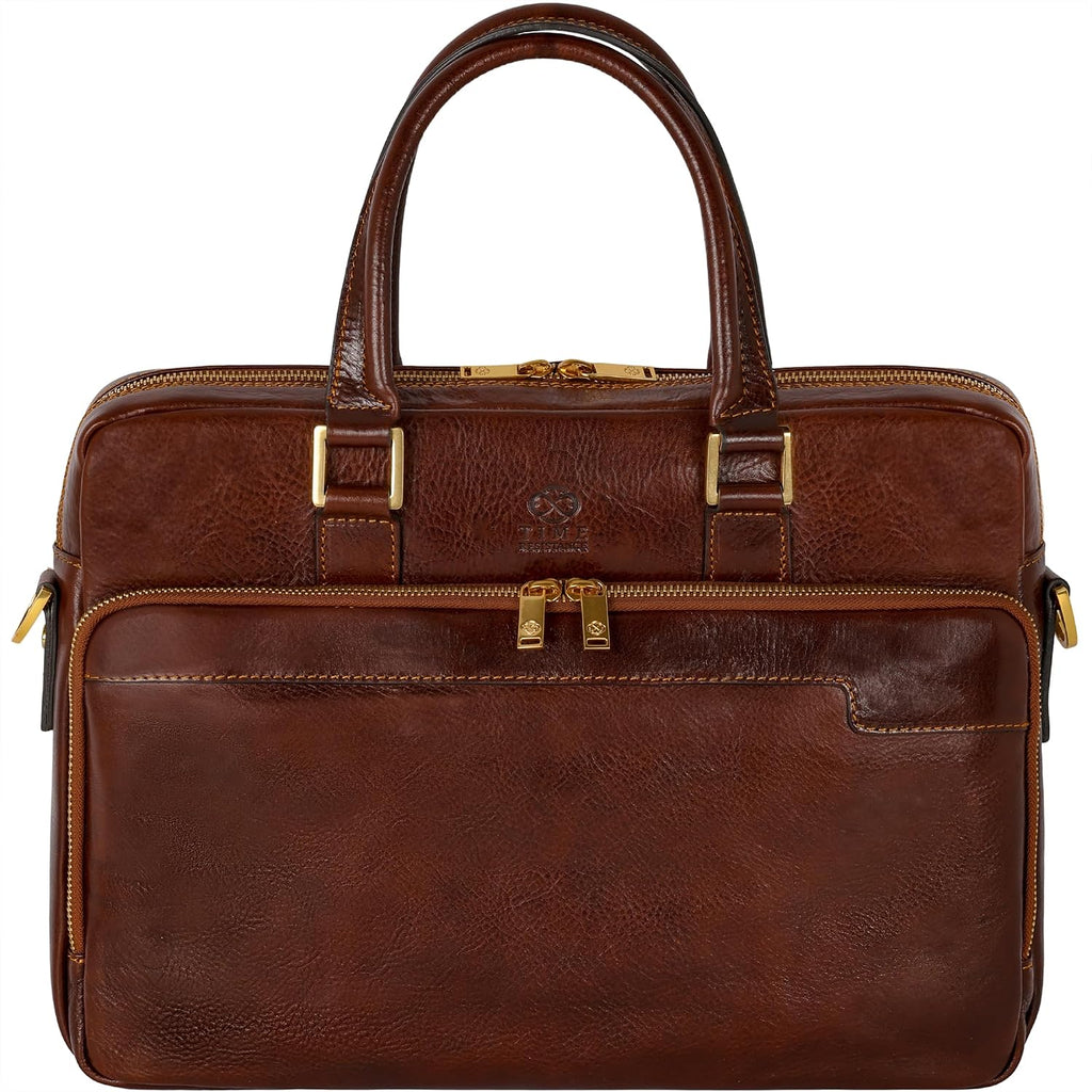Time Resistance Leather Briefcase - Italian Handmade Leather Laptop Bag - Briefcase for Men and Women - Computer Bag