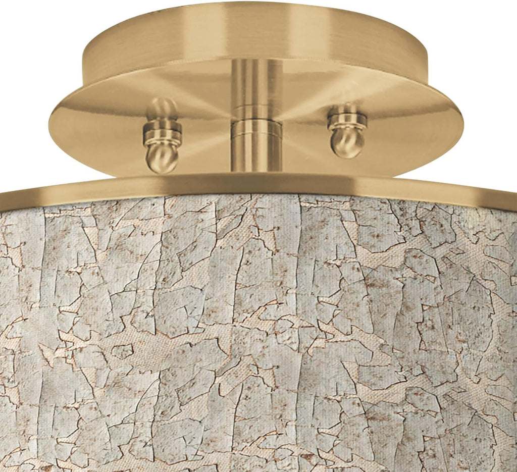 Giclee Glow 14' Rustic Semi Flush-Mount Ceiling Light Fixture Kitchen Foyer Hallway Drum Round Al Fresco Shade LED Silver Gold Finish Bedroom Bathroom Entryway Living Room Indoor Office Small