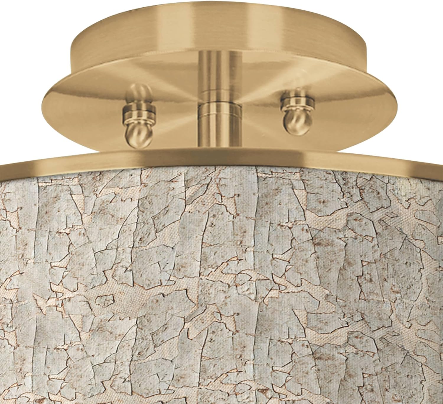Giclee Glow 14' Rustic Semi Flush-Mount Ceiling Light Fixture Kitchen Foyer Hallway Drum Round Al Fresco Shade LED Silver Gold Finish Bedroom Bathroom Entryway Living Room Indoor Office Small