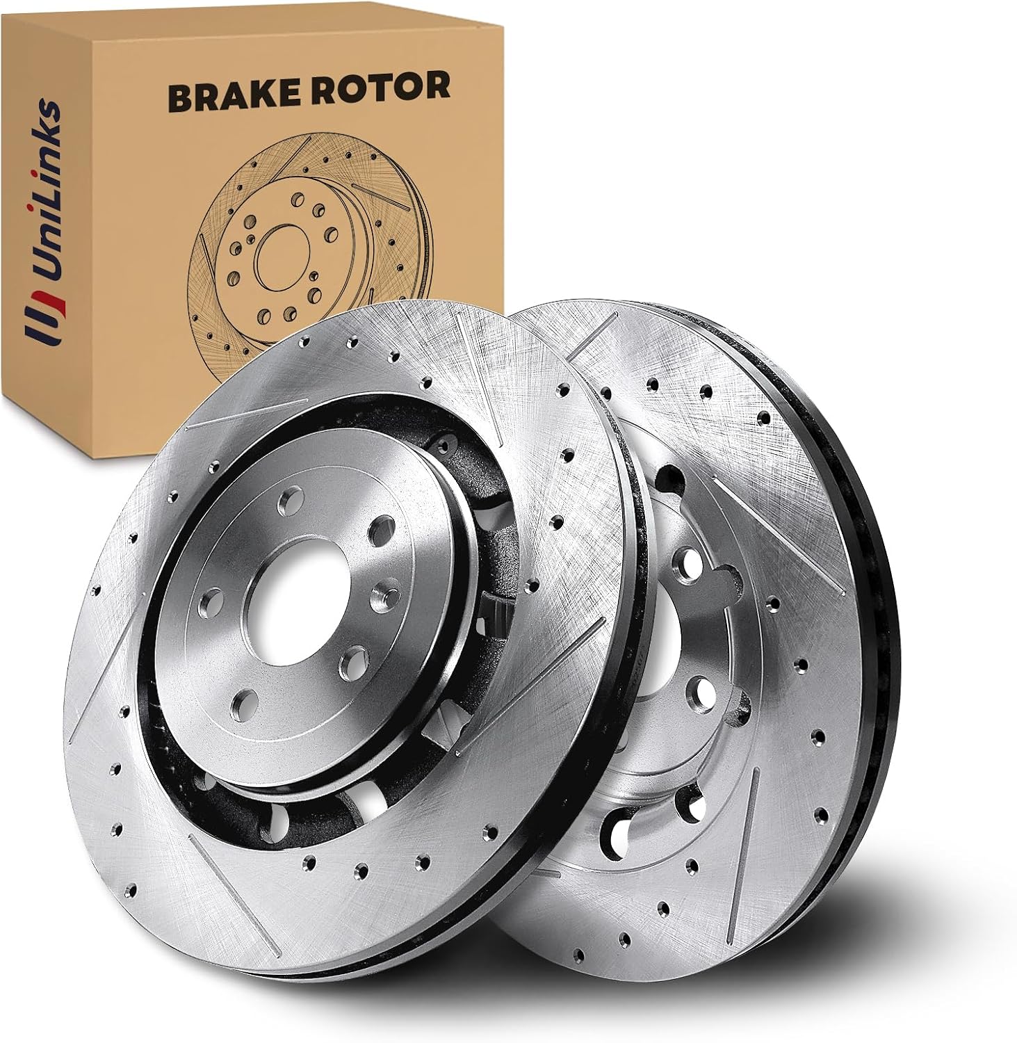 Front Drilled and Slotted Disc Brake Rotors Fit for Ford 13-19 Explorer/Flex/Police Interceptor Sedan/Taurus SHO, 14-18 Special Service Police Sedan; for Lincoln 13-16 MKS, 13-19 MKT