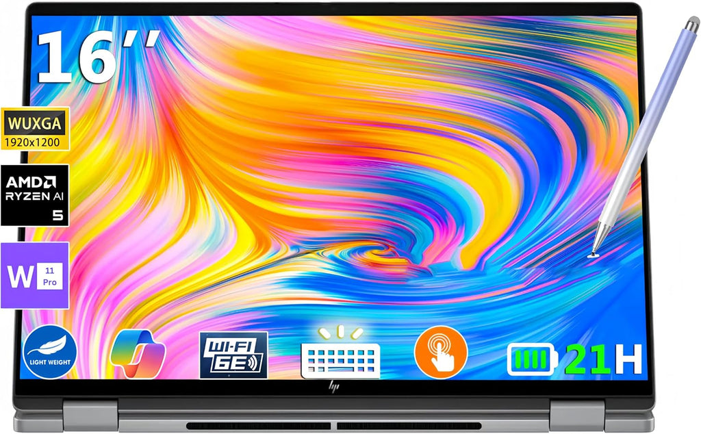 HP 2025 Envy OmniBook X Flip 2-in-1 Laptop 16' FHD+ Touch, Copilot+ PC, AMD Ryzen AI 5 340, 16GB RAM, 1TB SSD, AMD Radeon 840M, 21H Battery, Win 11 Pro, W/Stylus Pen