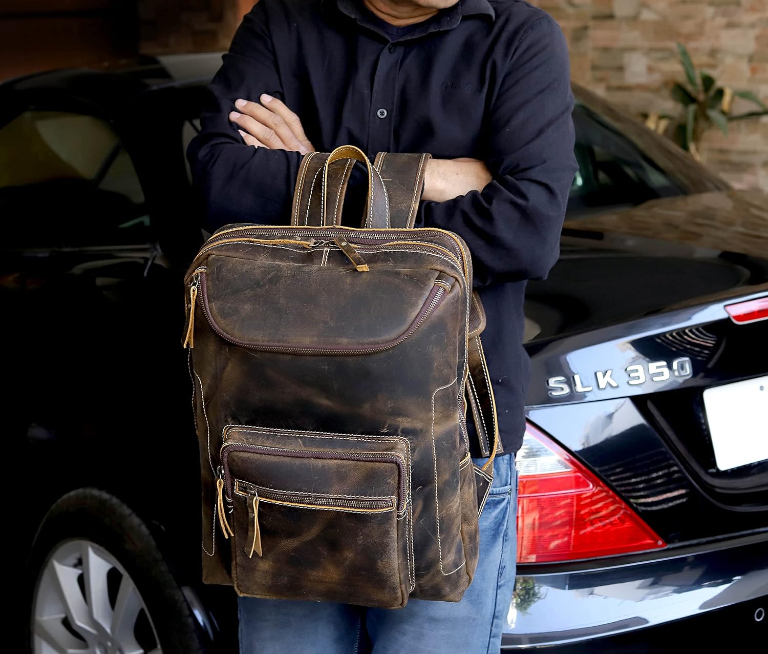 Vintage Leather Backpack For Men 16' Laptop Bag Large Capacity Business Travel Hiking Shoulder Daypacks Business Office Brown (Laptop Backpack 1)