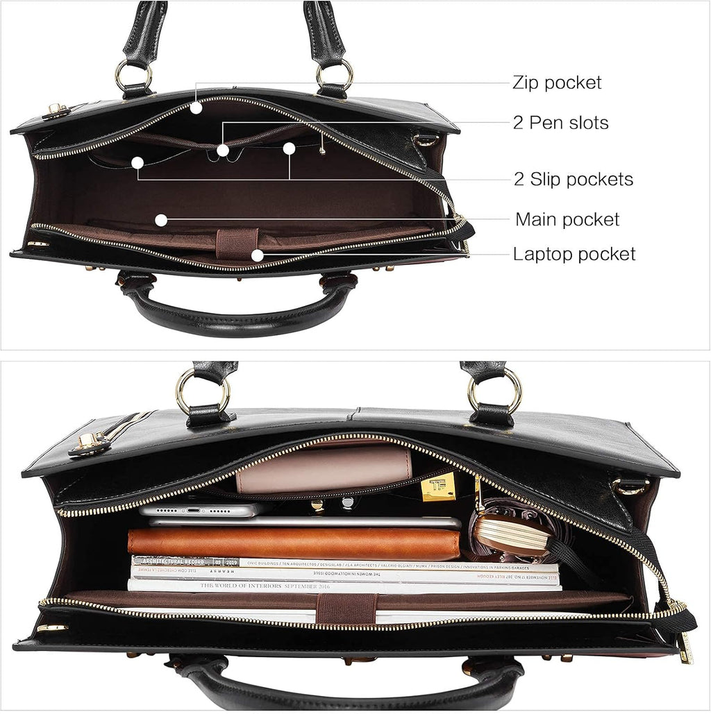 BOSTANTEN Briefcase for Women 15.6 inch Leather Laptop Bag Vintage Slim Lawyer Business Bag Stylish Work Purse