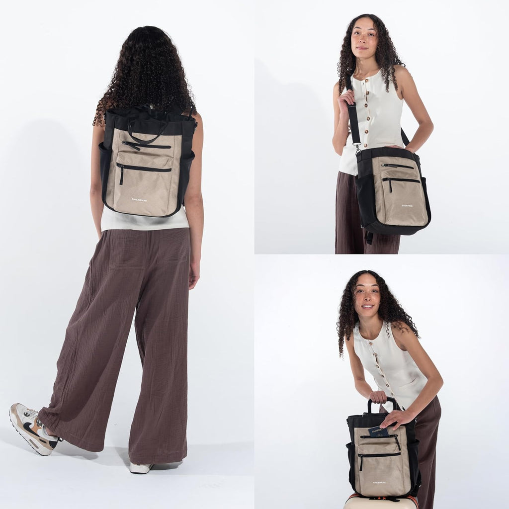 Sherpani Soleil, Anti Theft Convertible Backpack, 3 in 1 Tote, Crossbody Purse, 18L Travel Bag, RFID Protection, Fits 13' Laptop (Straw)