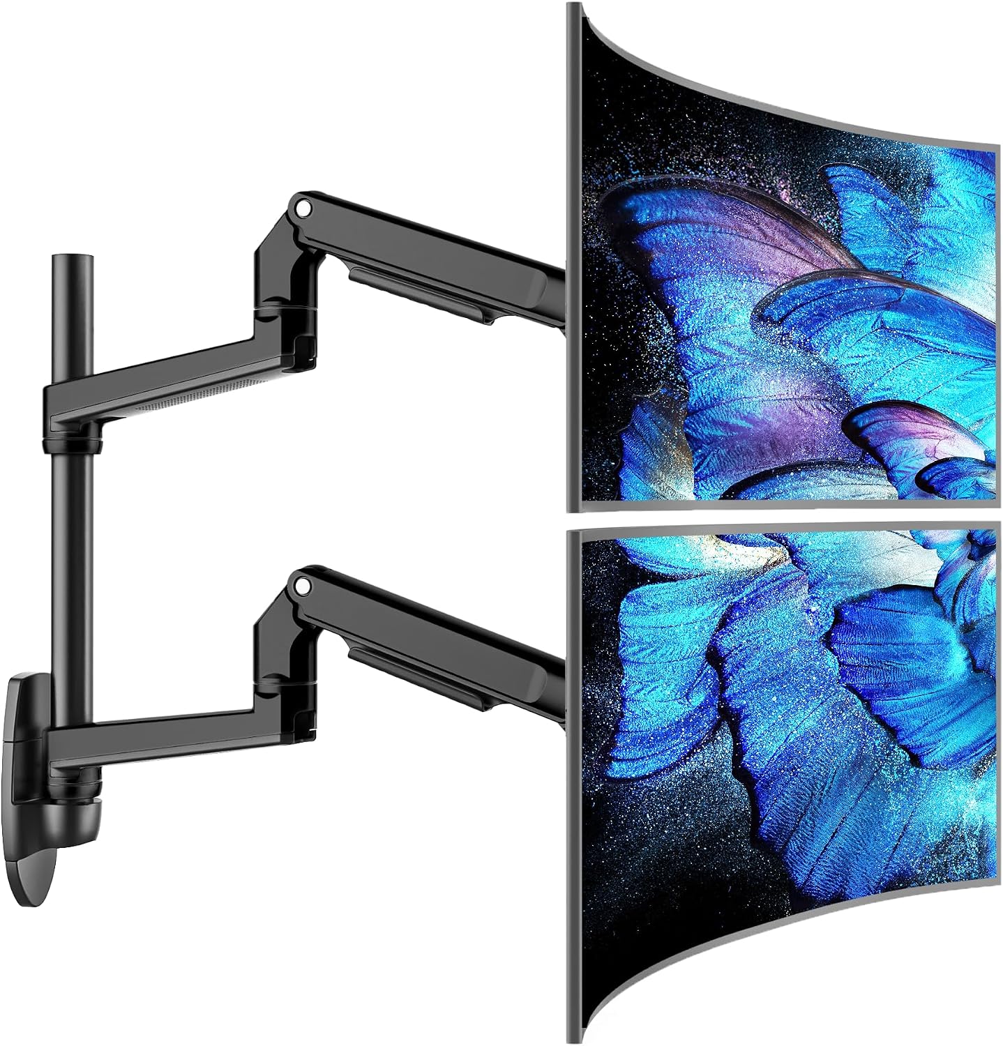 Ergounion Dual Monitor Wall Mount for Flat or Curved Screens up to 38' Within 25 lbs, Adjustable Monitor Arm with Cable Management, VESA 75x75/100x100mm Monitor Mount for 2 Monitors, Black