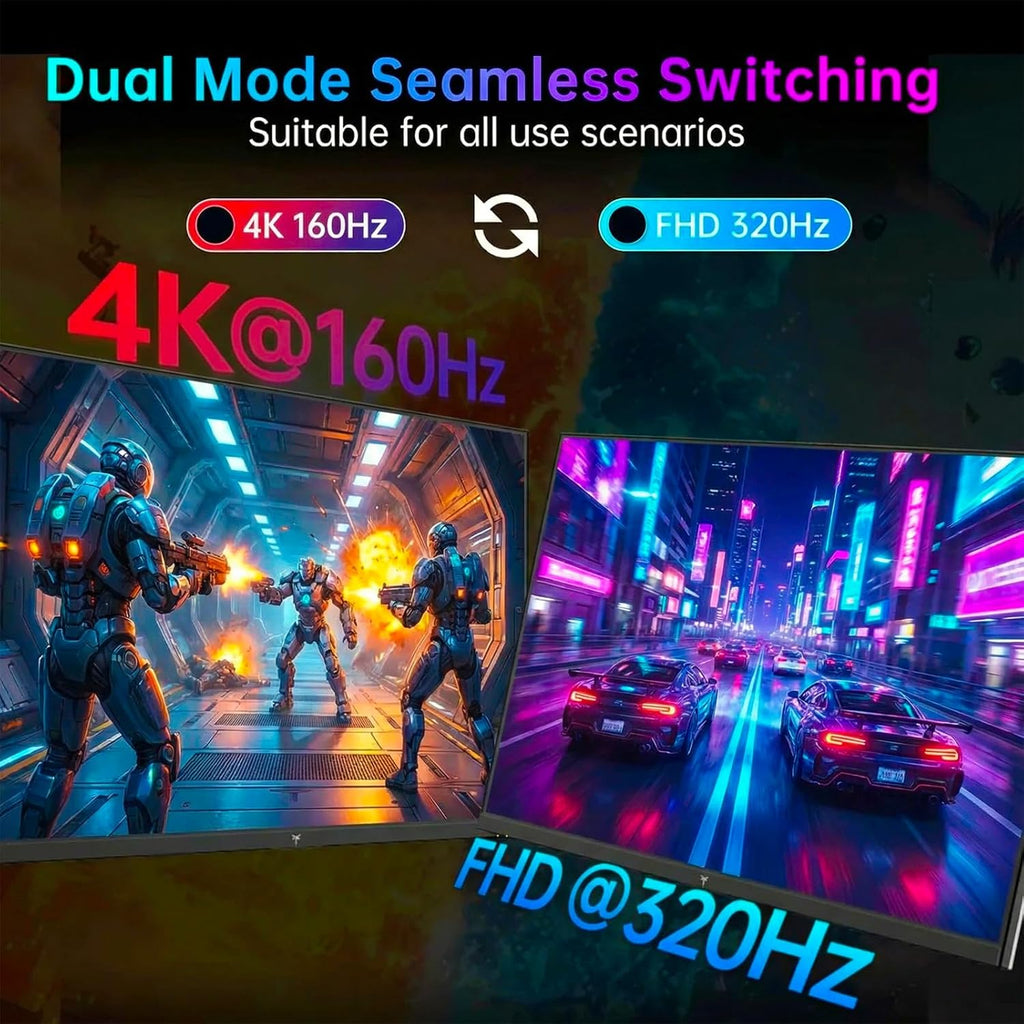 Gawfolk 27 Inch 4K Gaming Monitor, UHD 160Hz/ FHD 320Hz Dual Mode PC Monitor, IPS Computer Screen, Built-in Speakers, PIP/PBP, FreeSync, HDMI 2.1 & DP 1.4, Wall Mount Compatible 75 * 75mm