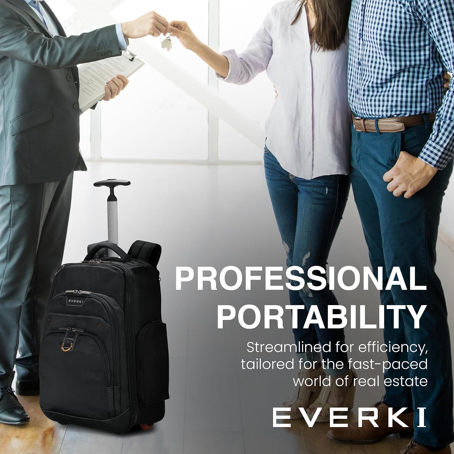 EVERKI Atlas Wheeled 30L Laptop Backpack - Rolling Backpack for Men & Women, Carry-On Travel Roller Backpack for Laptops, Fits 13 to 17.3 Inches with Adjustable Compartment for Business & Work - Black