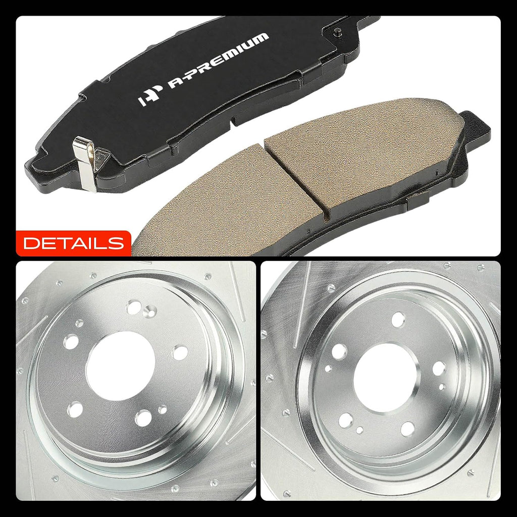 A-Premium Front and Rear Drilled and Slotted Disc Brake Rotors + Ceramic Pads Kit Compatible with Select Acura Models - MDX 2017 2018 2019 2020, 12-PC Set