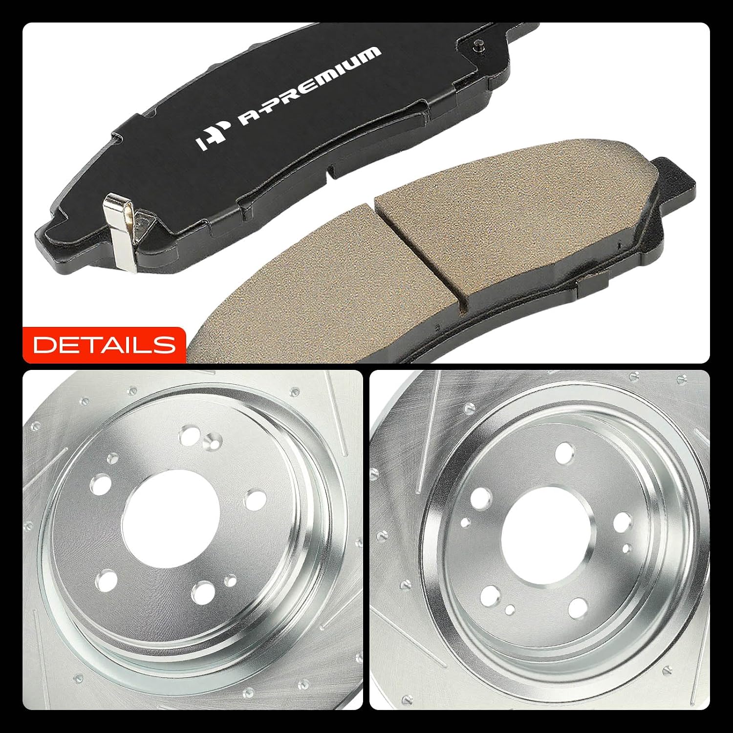 A-Premium Front and Rear Drilled and Slotted Disc Brake Rotors + Ceramic Pads Kit Compatible with Select Acura Models - MDX 2017 2018 2019 2020, 12-PC Set