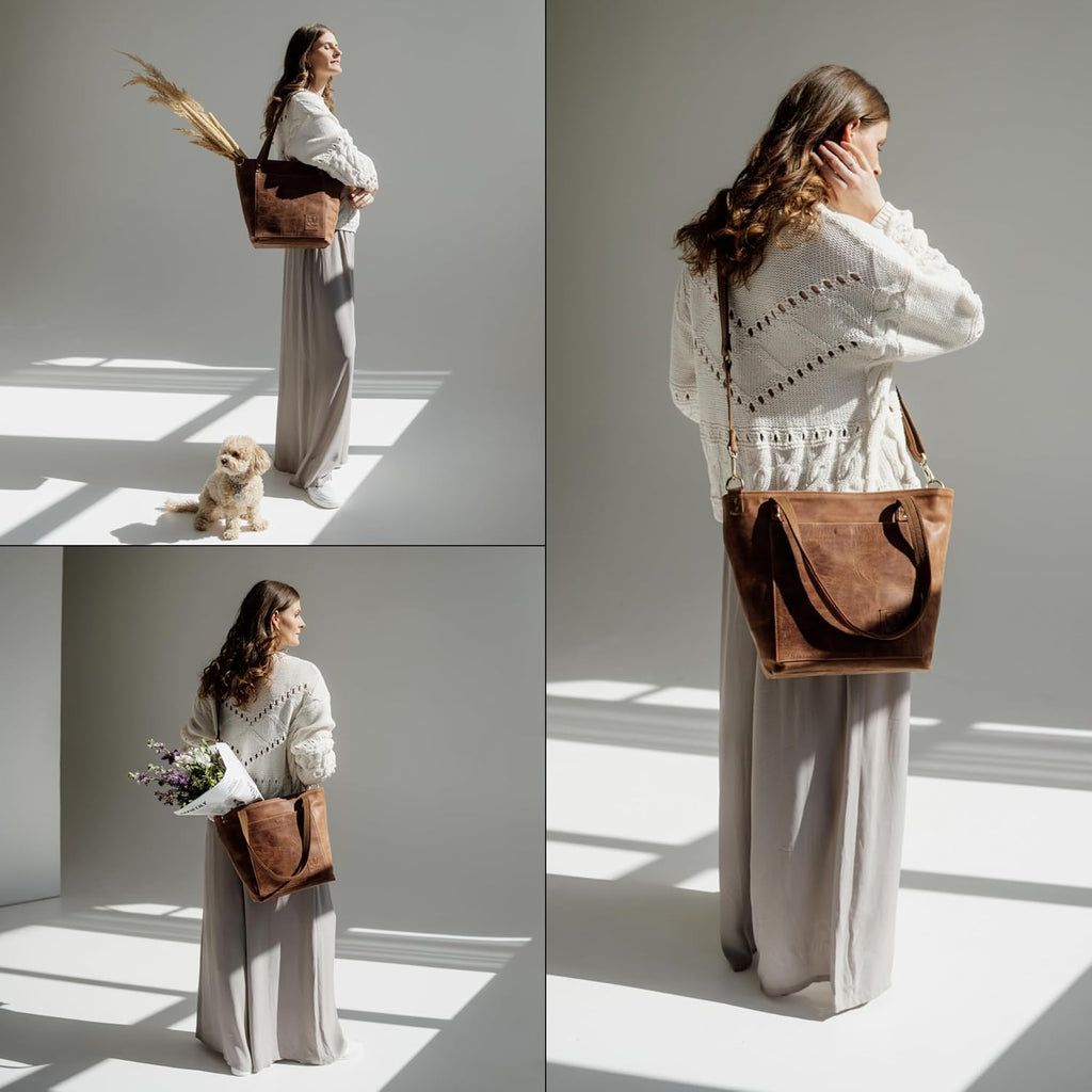 BERLINER BAGS Vintage Genuine Leather Tote Bag Verona, Handbag, Large Shopper, Work Bag for Women