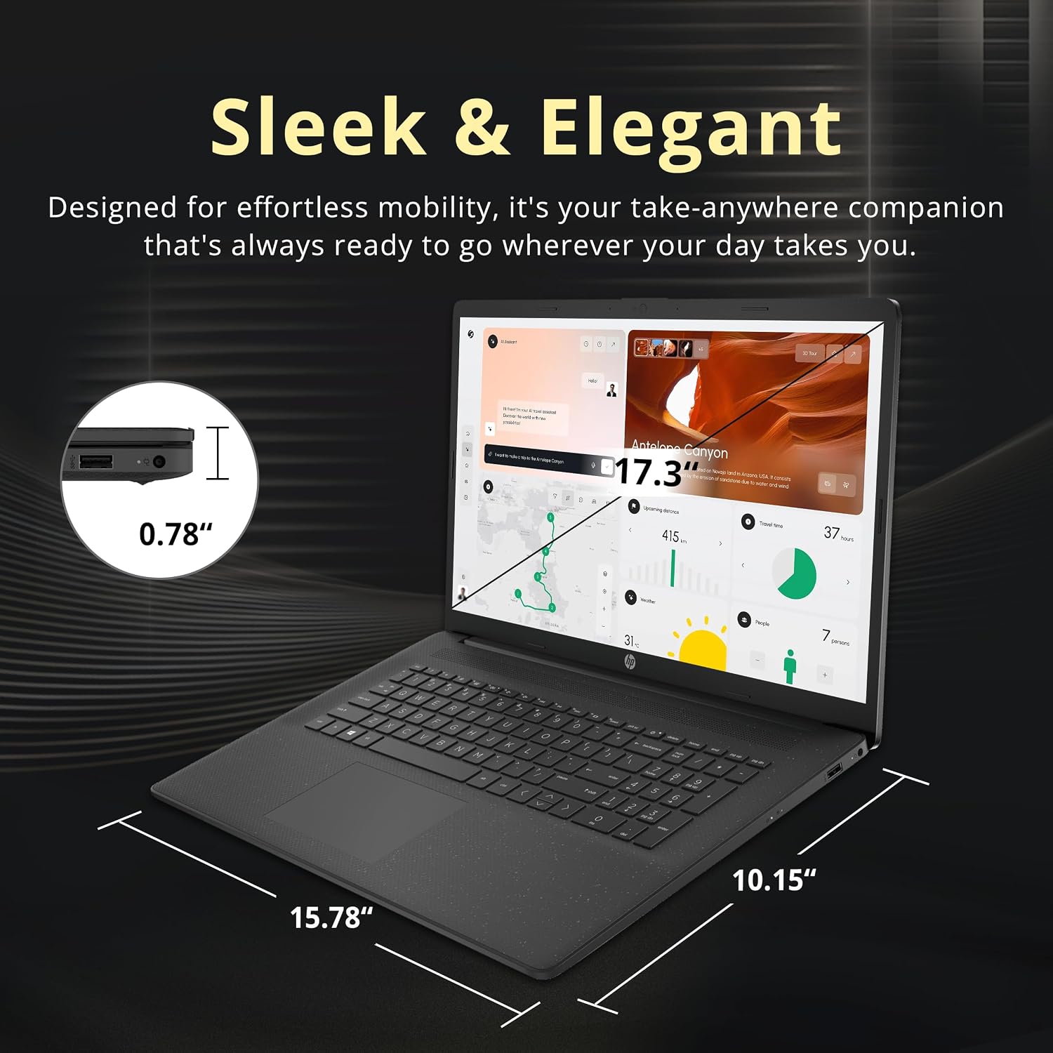 HP 17.3' HD+ Business Laptop, Intel i7-1255U, 32GB RAM, 2.28TB Storage (2TB SSD+288GB Docking Station Set), ‎Intel Iris Xe Graphics, Numeric Keypad, Camera, Wi-Fi, Bluetooth, Windows 11, Black