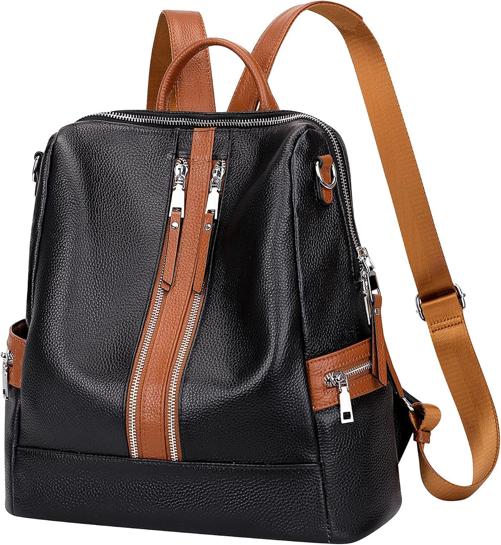 ALTOSY Genuine Leather Backpack Purse for Women Convertible Shoulder Bag Crossbody Bag Elegant Casual Daypacks (S77 Black/Brown)