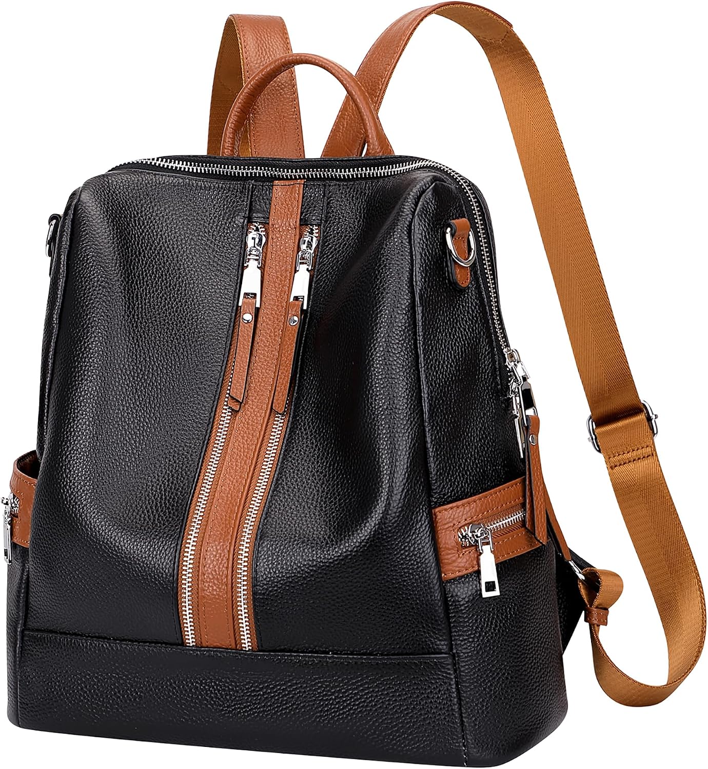 ALTOSY Genuine Leather Backpack Purse for Women Convertible Shoulder Bag Crossbody Bag Elegant Casual Daypacks (S77 Black/Brown)