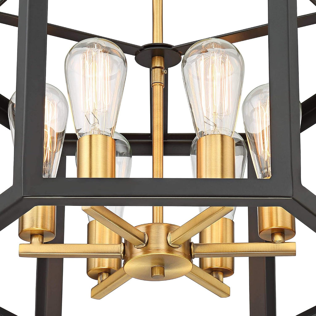 Possini Euro Design Beni Industrial Rustic Farmhouse Ceiling Light Semi Flush-Mount Fixture 20' Wide Antique Bronze Gold 6-Light Open Pentagon Frame for Bedroom Kitchen Living Room Hallway Dining