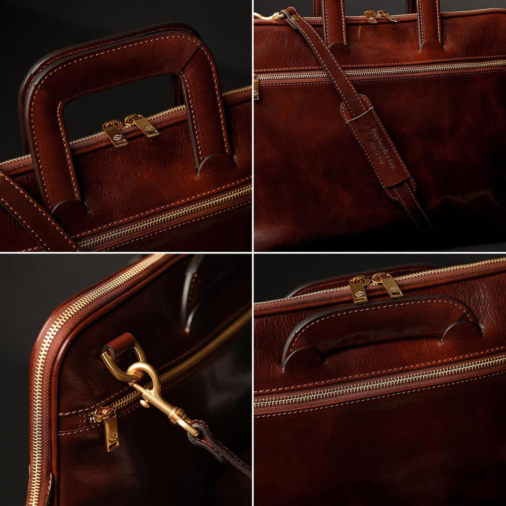Time Resistance Slim Leather Briefcase - Italian Handmade Leather Computer Bag - Briefcase for Men and Women - Laptop Bag