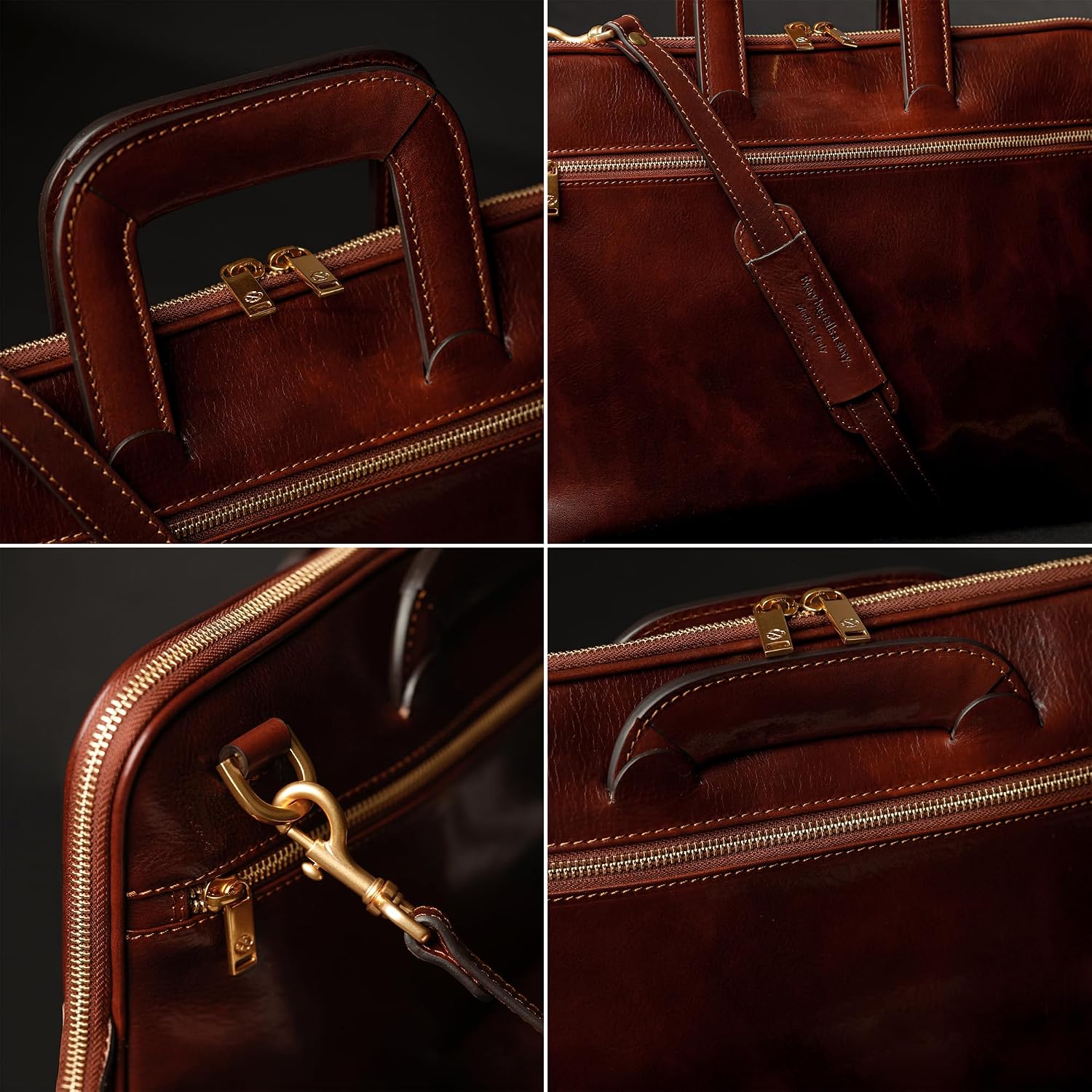 Time Resistance Slim Leather Briefcase - Italian Handmade Leather Computer Bag - Briefcase for Men and Women - Laptop Bag