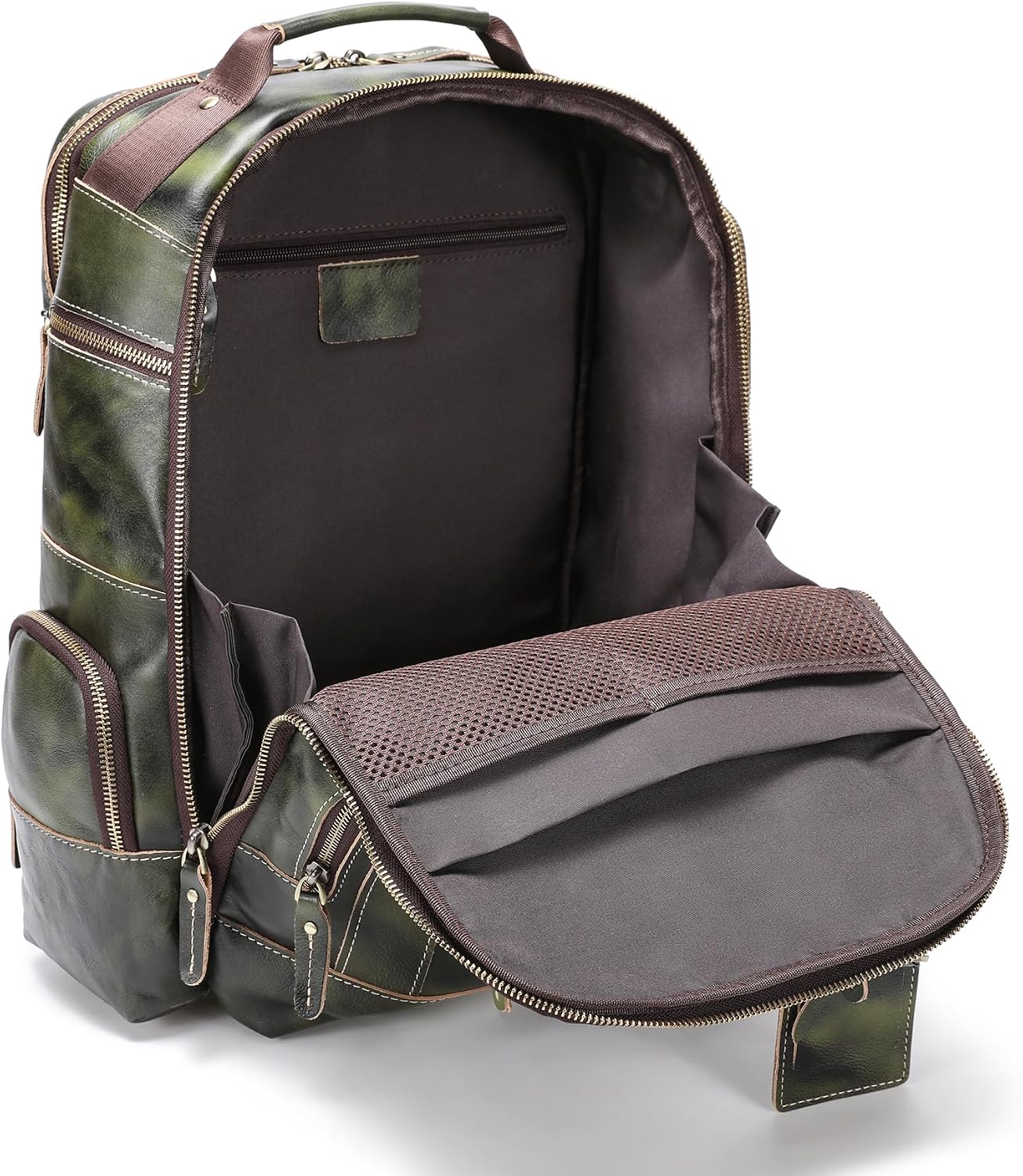 LANNSYNE Vegetable Tanned Leather Backpack for Men, 15.6' Laptop Backpack Camping Travel 24L Rucksack