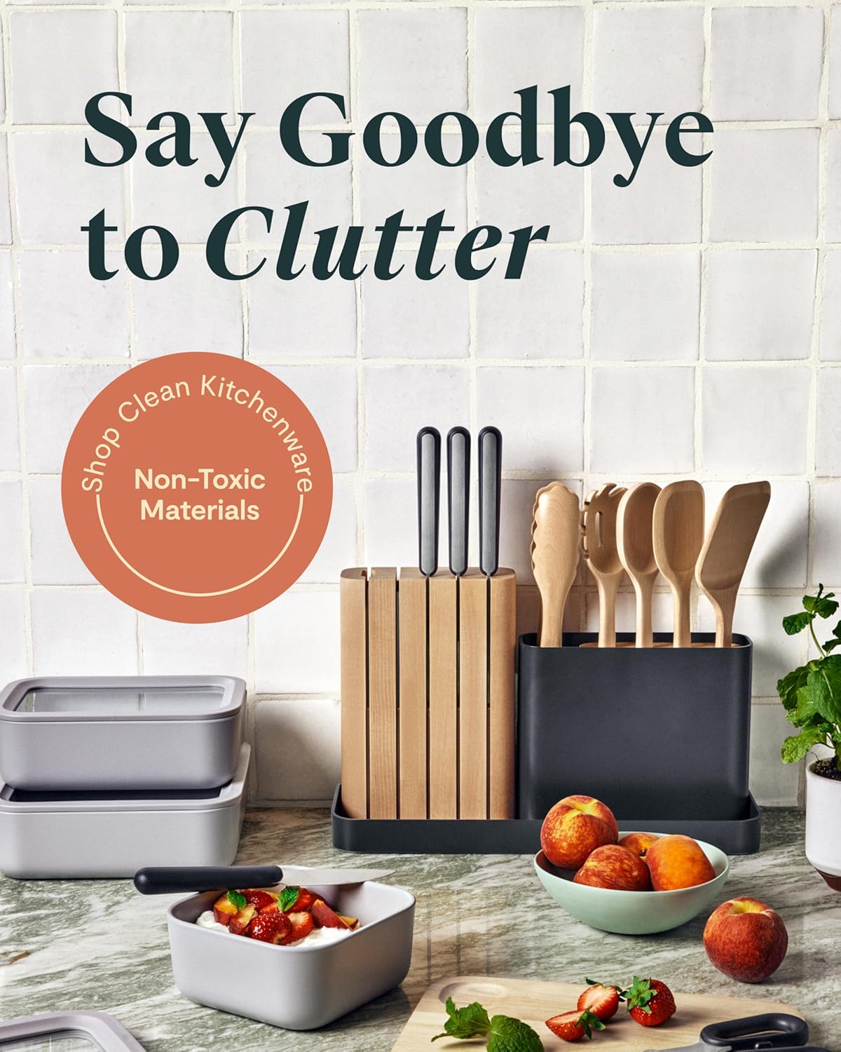 Caraway 14-Piece Kitchen Prep Set - Kitchen Knife Set & Wooden Utensil Set - Made With Premium German Steel Blades & FSC-Certified Birch Wood - Non-Toxic Materials - Includes Organizer - Charcoal